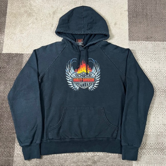 Vintage‎ Harley Davidson Flame Motorcycle Hoodie Black Womens Medium Made in USA